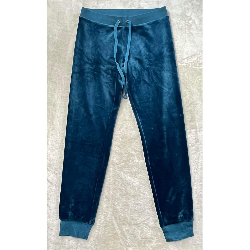 Juicy Couture Black Label Teal Blue Velour Joggers Drawstring Track Pants Small